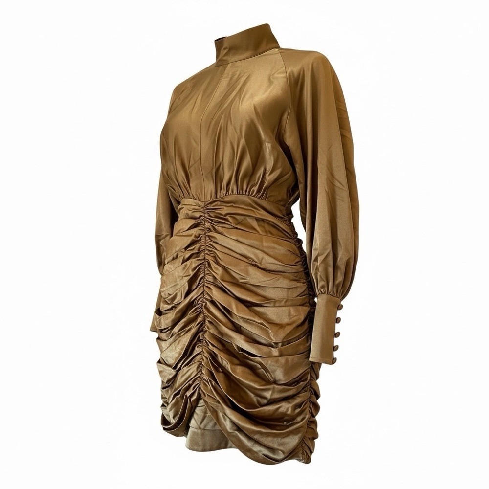 Retrofete Barbara Size Small Brown/Gold Dress Rouched